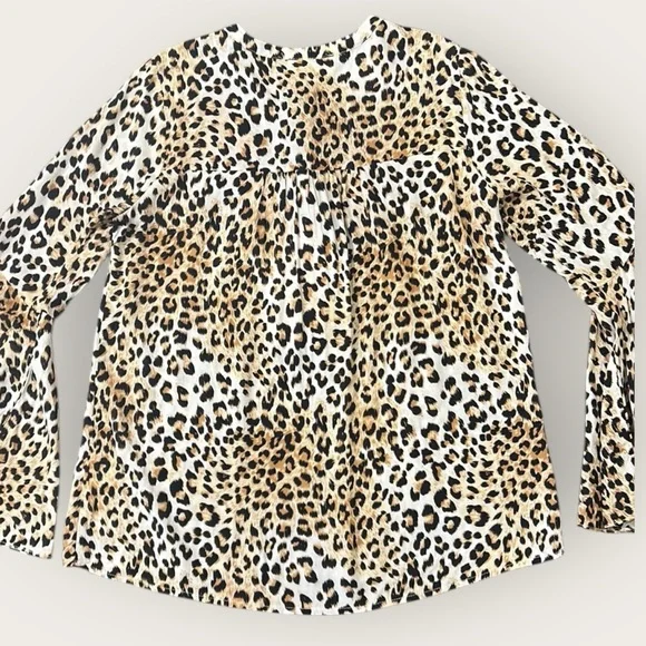 Savanna Jane Floral Embroidered Leopard Print Bell Sleeve Blouse Size Medium - Picture 13 of 15